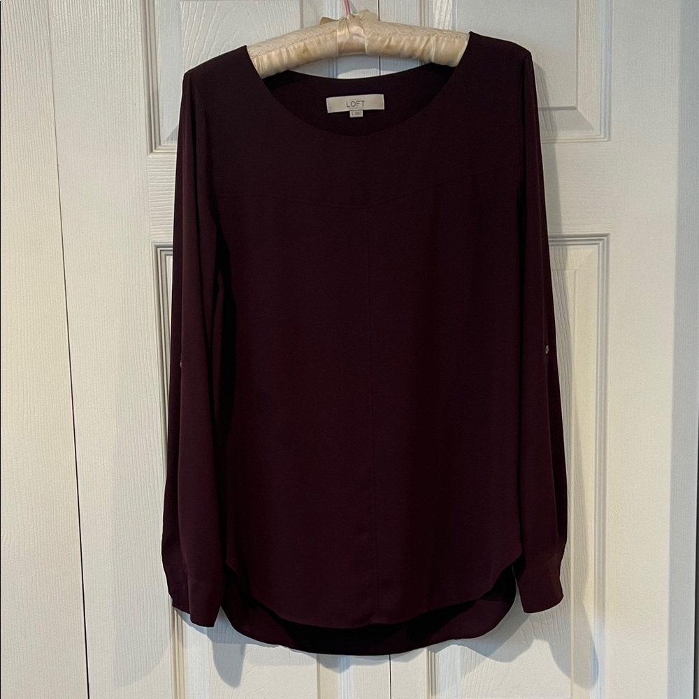 LOFT Women's Long-Sleeve Blouse in deep burgundy